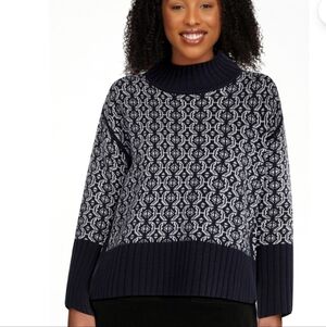 Free Assembly Women's and Women's Plus Patterned Mock Neck Sweater